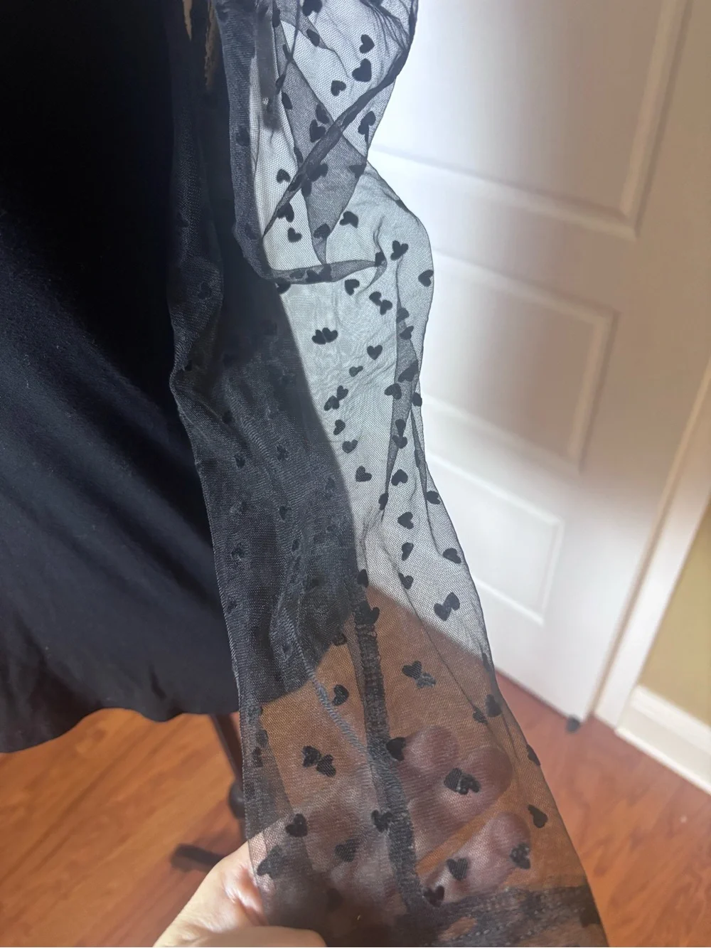 HYACINTH HOUSE Black Tulle Heart Sleeve Blouse